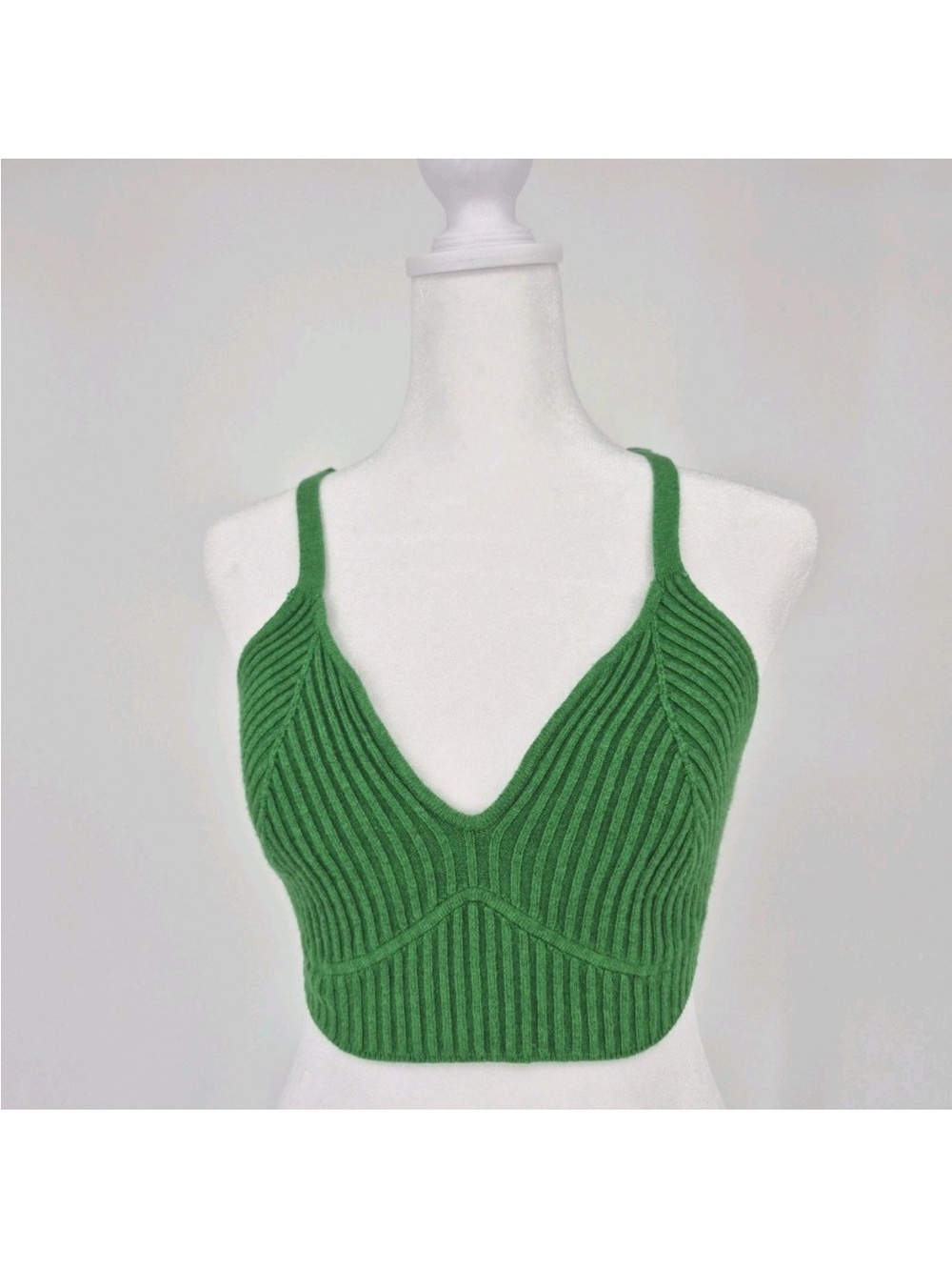 wild fable Green Ribbed V-Neck Crop Tank